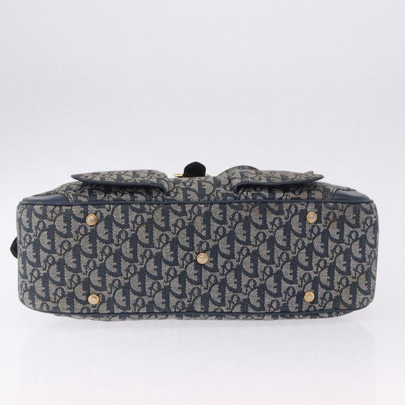 Christian Dior Trotter Canvas Double Saddle Hand Bag Navy Gold Tone Auth ka6207