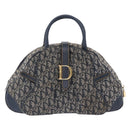 Christian Dior Trotter Canvas Double Saddle Hand Bag Navy Gold Tone Auth ka6207-2