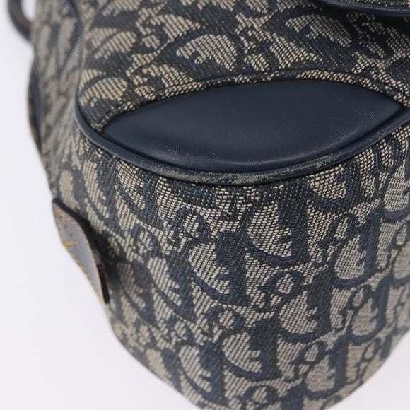 Christian Dior Trotter Canvas Double Saddle Hand Bag Navy Gold Tone Auth ka6207