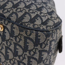Christian Dior Trotter Canvas Double Saddle Hand Bag Navy Gold Tone Auth ka6207-23