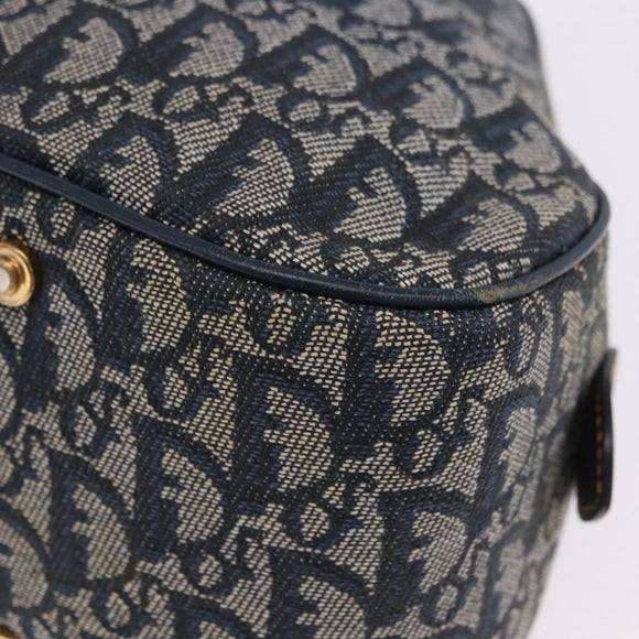 Christian Dior Trotter Canvas Double Saddle Hand Bag Navy Gold Tone Auth ka6207
