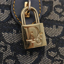 Christian Dior Trotter Canvas Double Saddle Hand Bag Navy Gold Tone Auth ka6207-24