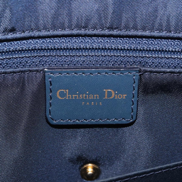 Christian Dior Trotter Canvas Double Saddle Hand Bag Navy Gold Tone Auth ka6207