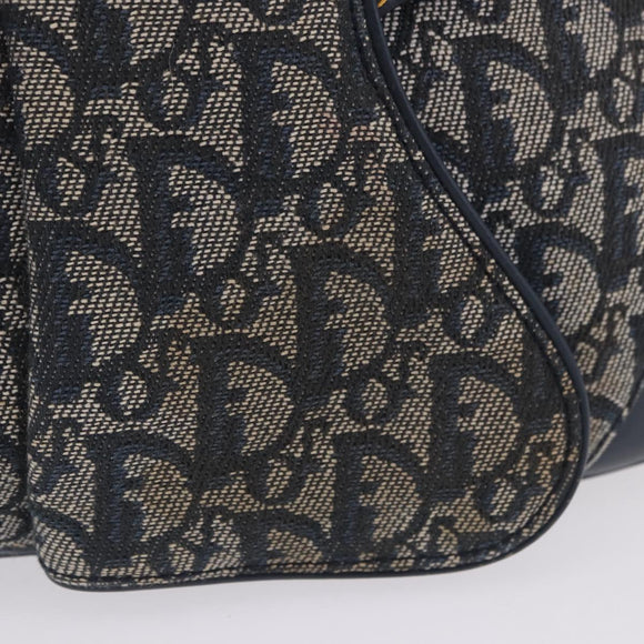 Christian Dior Trotter Canvas Double Saddle Hand Bag Navy Gold Tone Auth ka6207