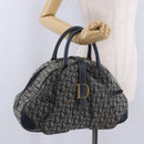 Christian Dior Trotter Canvas Double Saddle Hand Bag Navy Gold Tone Auth ka6207-37