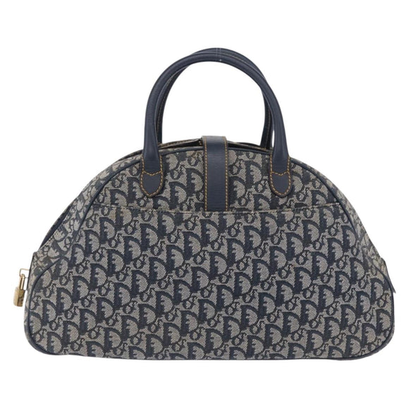 Christian Dior Trotter Canvas Double Saddle Hand Bag Navy Gold Tone Auth ka6207