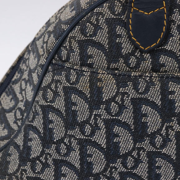 Christian Dior Trotter Canvas Double Saddle Hand Bag Navy Gold Tone Auth ka6207