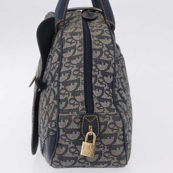 Christian Dior Trotter Canvas Double Saddle Hand Bag Navy Gold Tone Auth ka6207