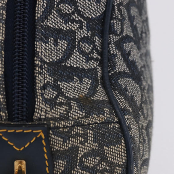 Christian Dior Trotter Canvas Double Saddle Hand Bag Navy Gold Tone Auth ka6207