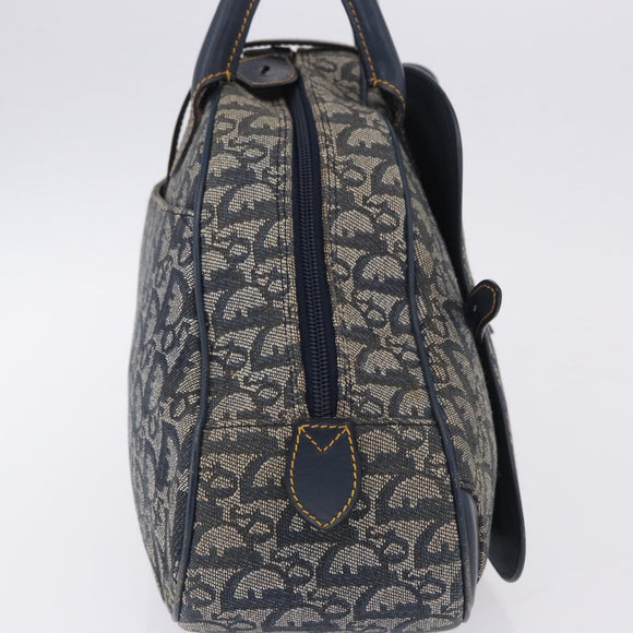 Christian Dior Trotter Canvas Double Saddle Hand Bag Navy Gold Tone Auth ka6207