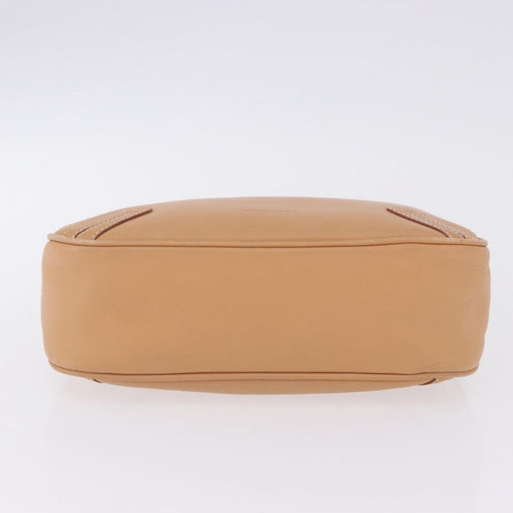 BURBERRY Shoulder Bag Leather Beige Silver Auth ka6209