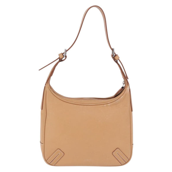 BURBERRY Shoulder Bag Leather Beige Silver Auth ka6209