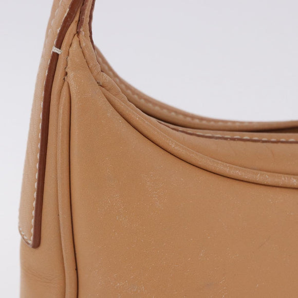 BURBERRY Shoulder Bag Leather Beige Silver Auth ka6209