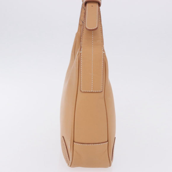 BURBERRY Shoulder Bag Leather Beige Silver Auth ka6209