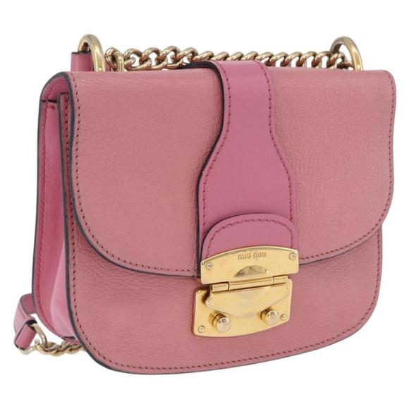 Miu Miu Madras Chain Shoulder Bag Leather Pink Gold Tone Auth ka6212