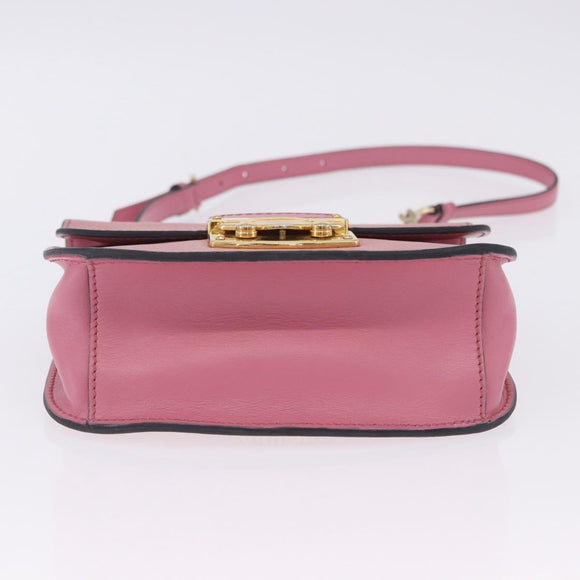 Miu Miu Madras Chain Shoulder Bag Leather Pink Gold Tone Auth ka6212