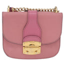 Miu Miu Madras Chain Shoulder Bag Leather Pink Gold Tone Auth ka6212-2