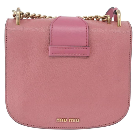 Miu Miu Madras Chain Shoulder Bag Leather Pink Gold Tone Auth ka6212