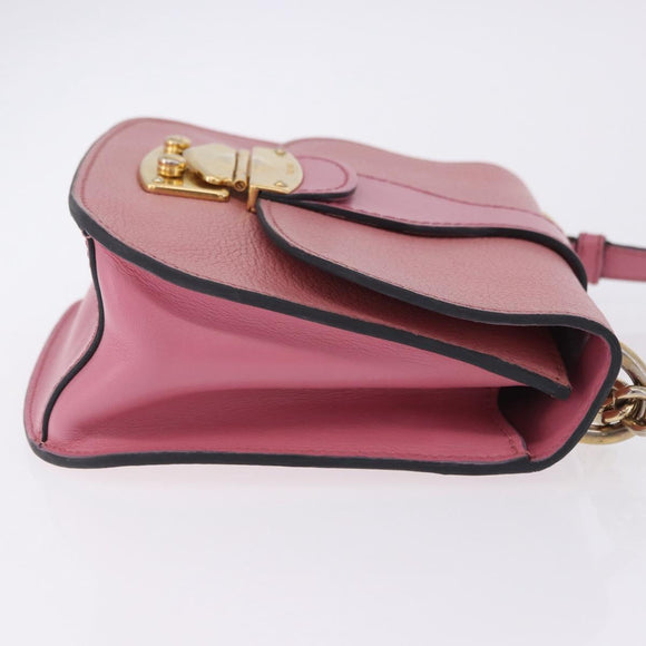 Miu Miu Madras Chain Shoulder Bag Leather Pink Gold Tone Auth ka6212