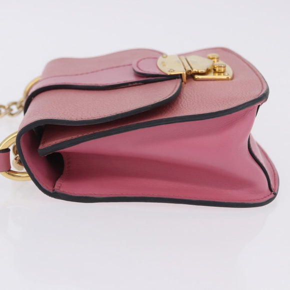 Miu Miu Madras Chain Shoulder Bag Leather Pink Gold Tone Auth ka6212