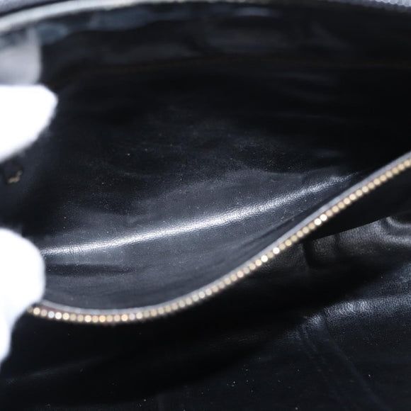 GUCCI Web Sherry Line Clutch Bag Leather Black Gold Auth ka622