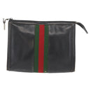 GUCCI Web Sherry Line Clutch Bag Leather Black Gold Auth ka622-2