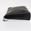 GUCCI Web Sherry Line Clutch Bag Leather Black Gold Auth ka622-5