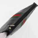 GUCCI Web Sherry Line Clutch Bag Leather Black Gold Auth ka622-6