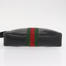 GUCCI Web Sherry Line Clutch Bag Leather Black Gold Auth ka622-7