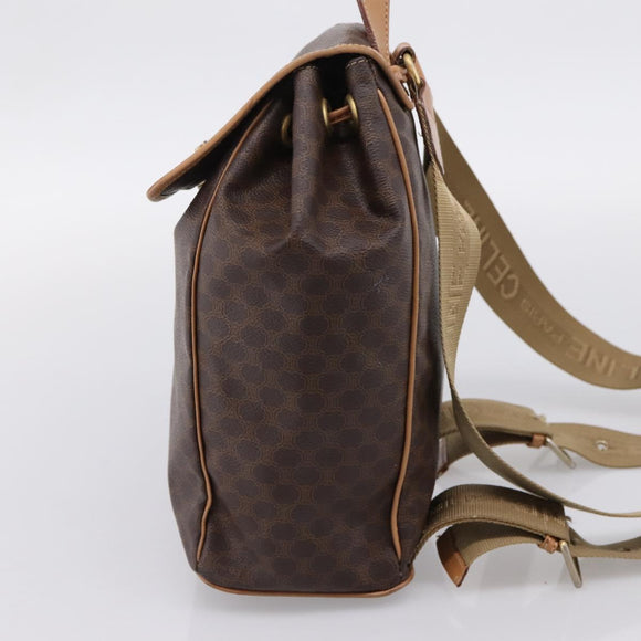 CELINE Macadam Backpack PVC Leather Brown Gold Tone Auth ka6222