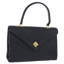 BALLY Hand Bag Leather Navy Gold Tone Auth ka6224-1