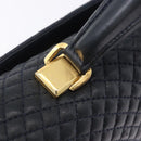 BALLY Hand Bag Leather Navy Gold Tone Auth ka6224-19