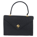 BALLY Hand Bag Leather Navy Gold Tone Auth ka6224-2