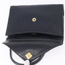 BALLY Hand Bag Leather Navy Gold Tone Auth ka6224-21