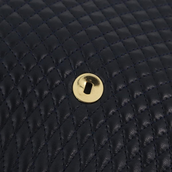 BALLY Hand Bag Leather Navy Gold Tone Auth ka6224