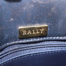 BALLY Hand Bag Leather Navy Gold Tone Auth ka6224-24