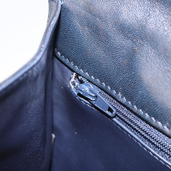 BALLY Hand Bag Leather Navy Gold Tone Auth ka6224