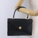 BALLY Hand Bag Leather Navy Gold Tone Auth ka6224-30