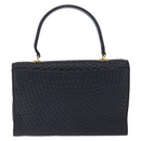 BALLY Hand Bag Leather Navy Gold Tone Auth ka6224-4