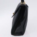 BALLY Hand Bag Leather Navy Gold Tone Auth ka6224-6