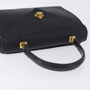 BALLY Hand Bag Leather Navy Gold Tone Auth ka6224-8