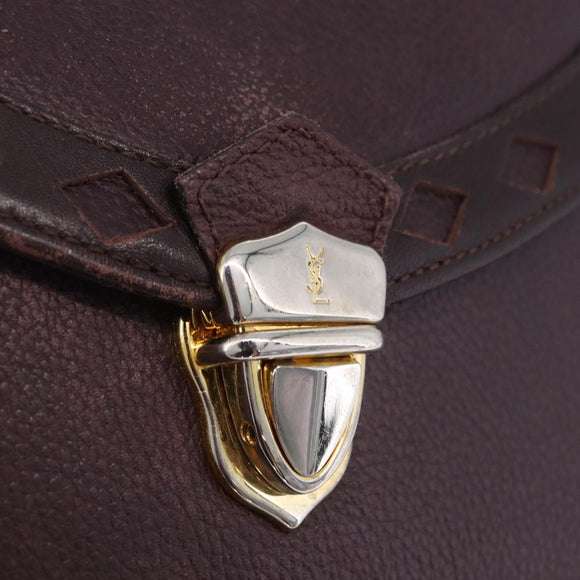 SAINT LAURENT Hand Bag Leather 2way Bordeaux Gold Tone Auth ka6227A
