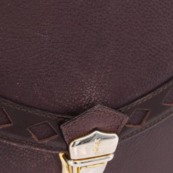 SAINT LAURENT Hand Bag Leather 2way Bordeaux Gold Tone Auth ka6227A
