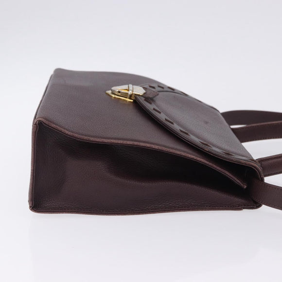 SAINT LAURENT Hand Bag Leather 2way Bordeaux Gold Tone Auth ka6227A