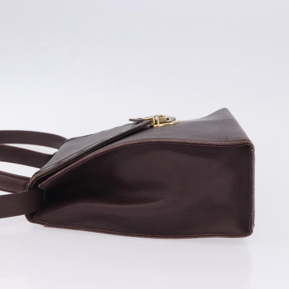 SAINT LAURENT Hand Bag Leather 2way Bordeaux Gold Tone Auth ka6227A