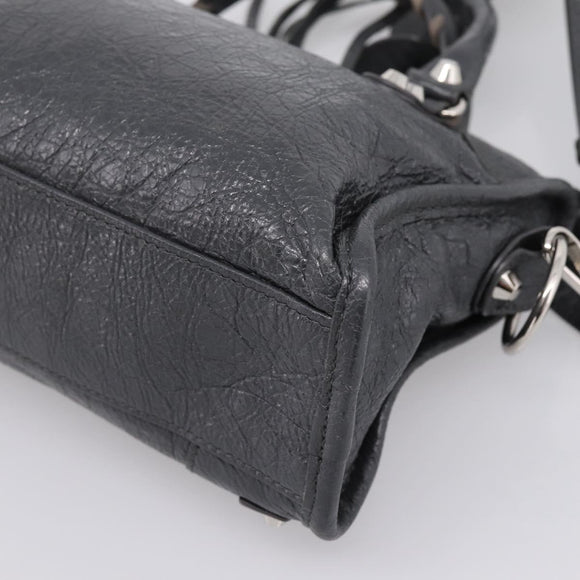 BALENCIAGA Classic Mini City Hand Bag Leather Gray Silver 300295 Auth ka6230SAM
