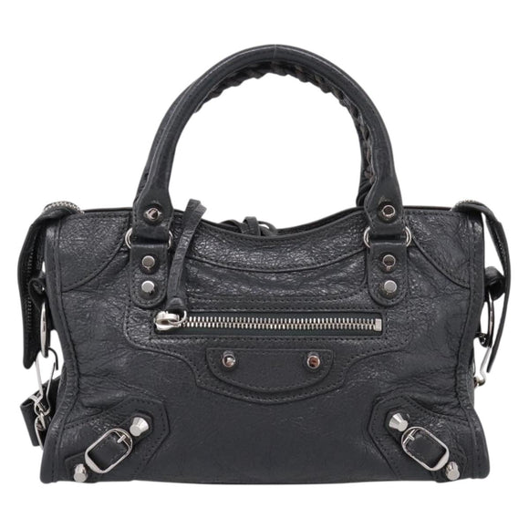 BALENCIAGA Classic Mini City Hand Bag Leather Gray Silver 300295 Auth ka6230SAM