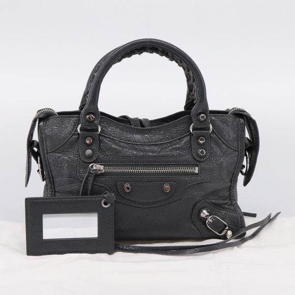 BALENCIAGA Classic Mini City Hand Bag Leather Gray Silver 300295 Auth ka6230SAM