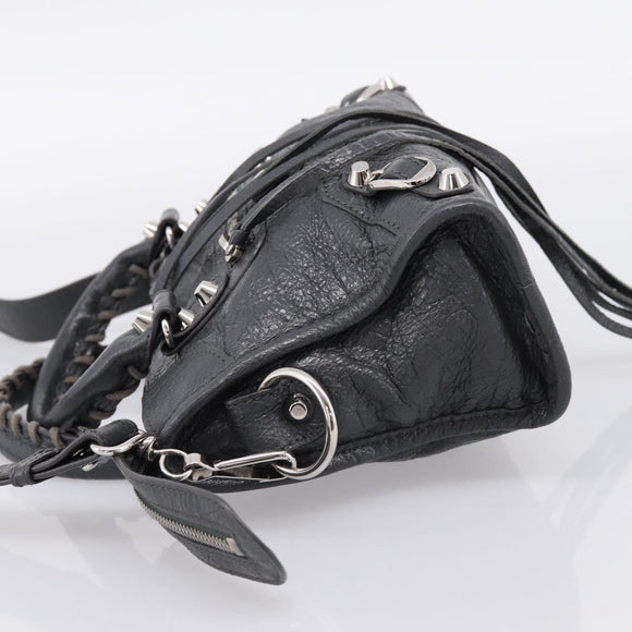 BALENCIAGA Classic Mini City Hand Bag Leather Gray Silver 300295 Auth ka6230SAM