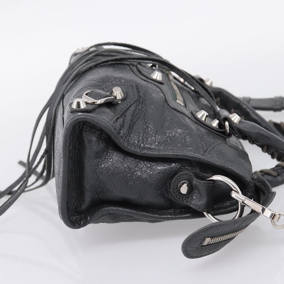 BALENCIAGA Classic Mini City Hand Bag Leather Gray Silver 300295 Auth ka6230SAM